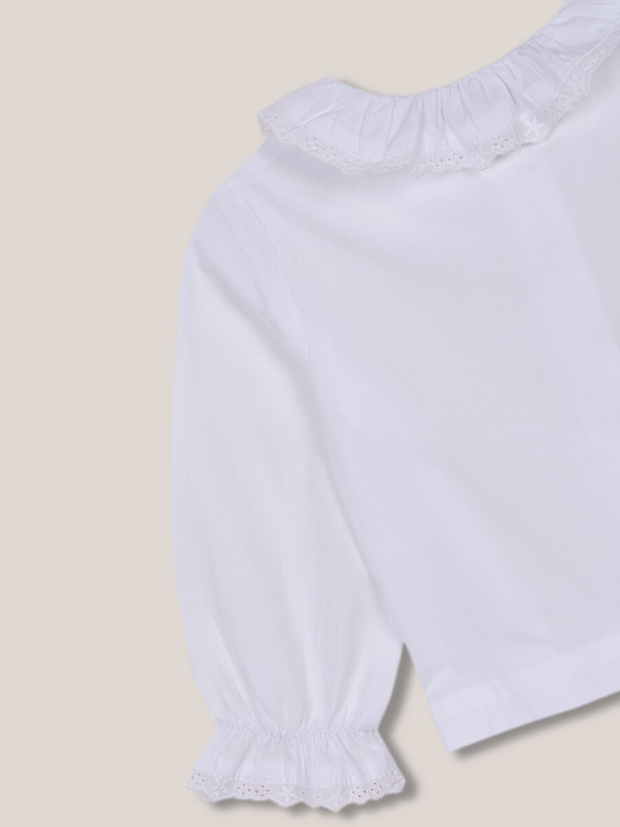 Camisa Tejido Dobby Con Volante Blanco Optico