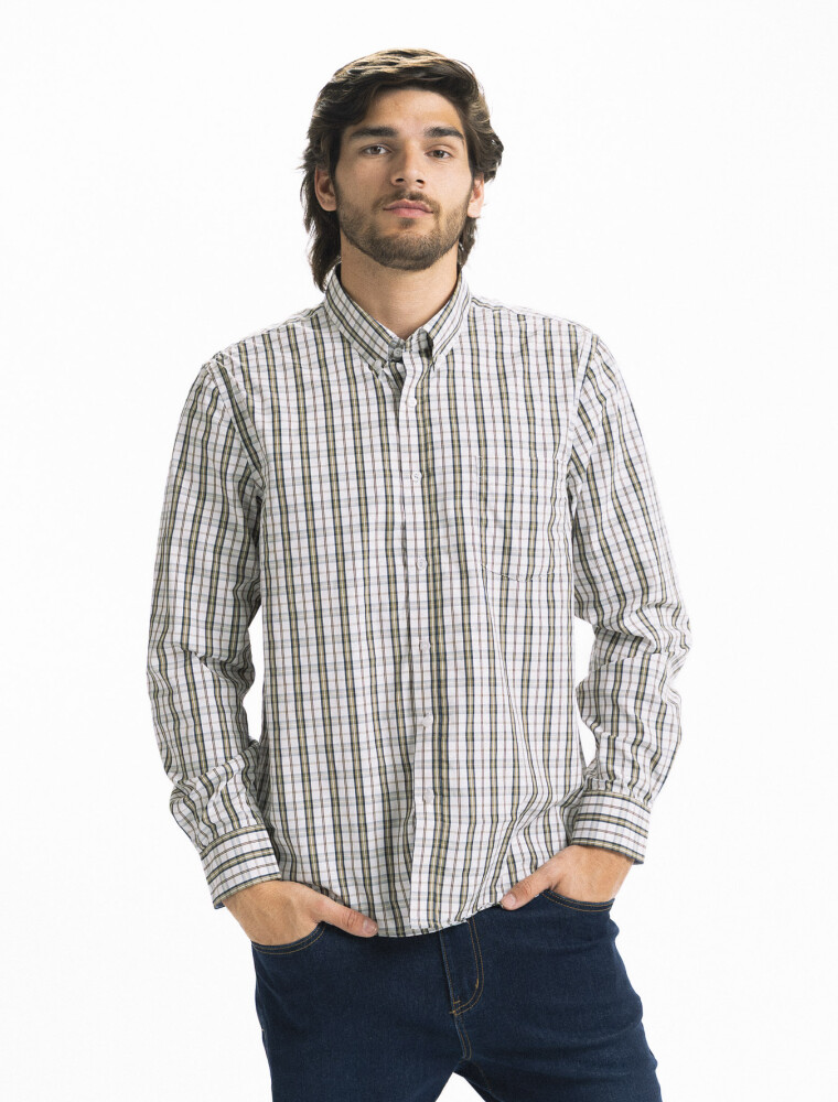 Camisa Cuadros Clasica C/Bolsillo Milan BEIGE/ FANTASIA 3