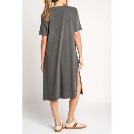Vestido Algodón Midi Gris Oscuro