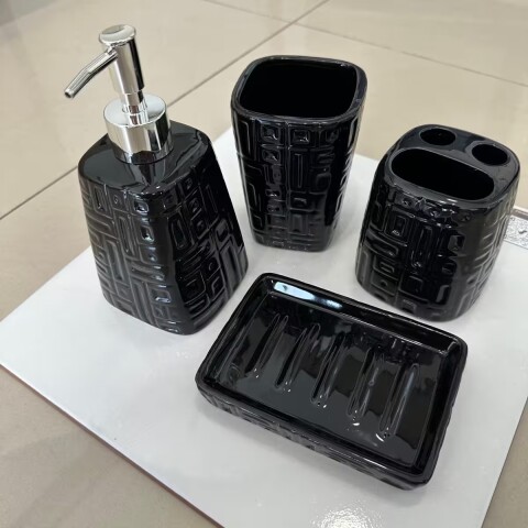 Set de accesorios de baño 4 piezas Negro Set De Accesorios De Baño 4 Piezas Negro