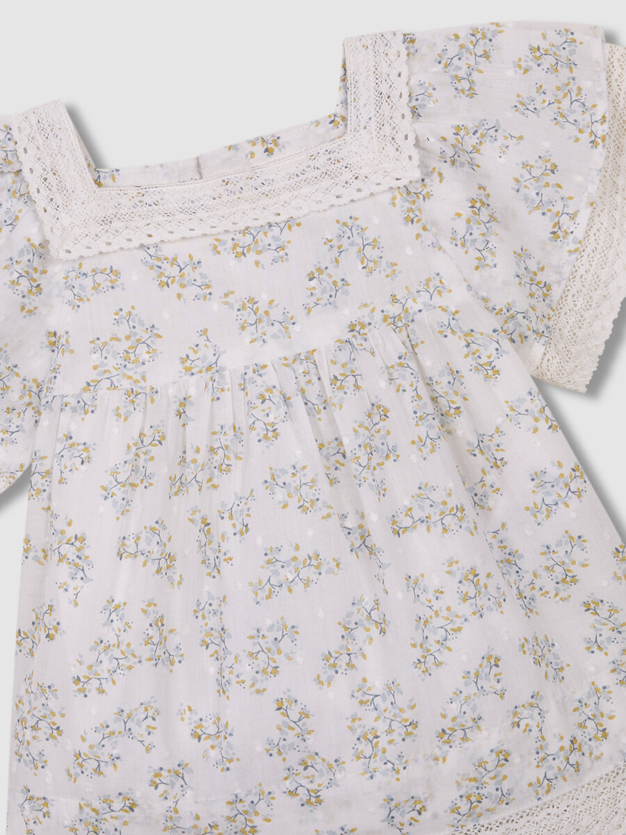 Vestido De Plumeti Estampado Blanco Roto