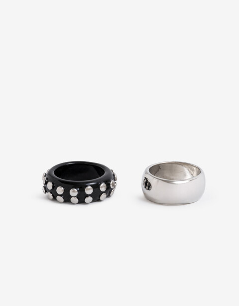 Sets Anillos Acrilico Set De Anillos Resina Y Tachas - Plateado Rodio