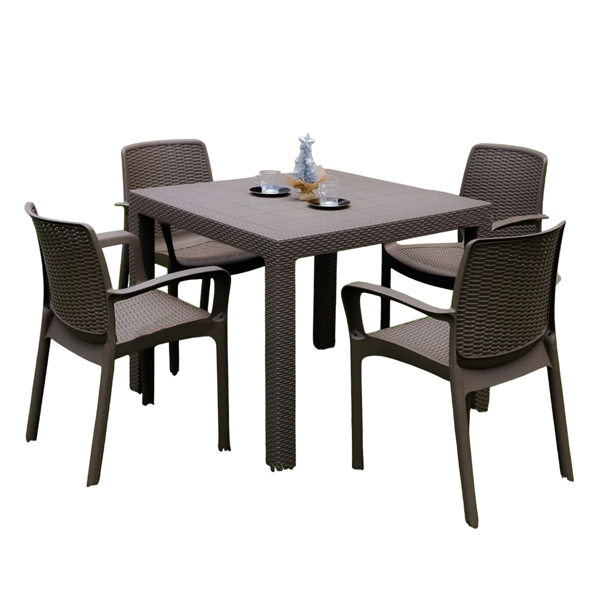 Juego De Jardin Fidji 4 Sillas Y Mesa Ratan Moka 