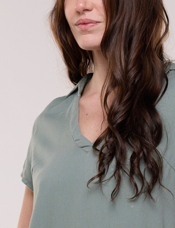Vestido Corto Lino Cuello Camisa OLIVA