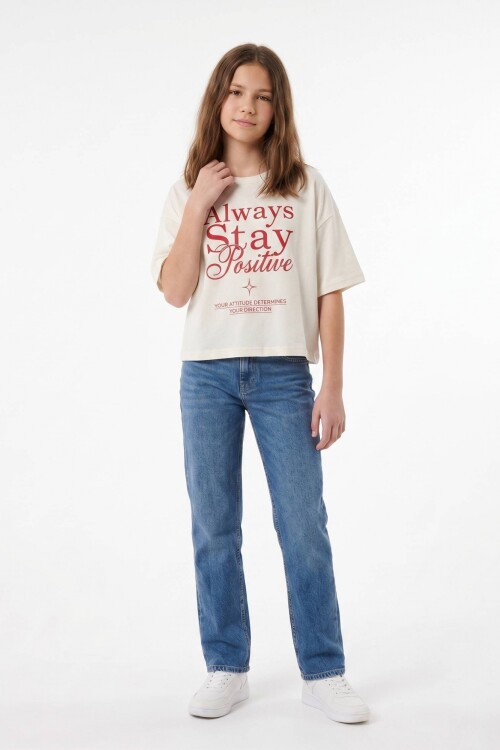 Remera m/c estampa Stay Positive CRUDO