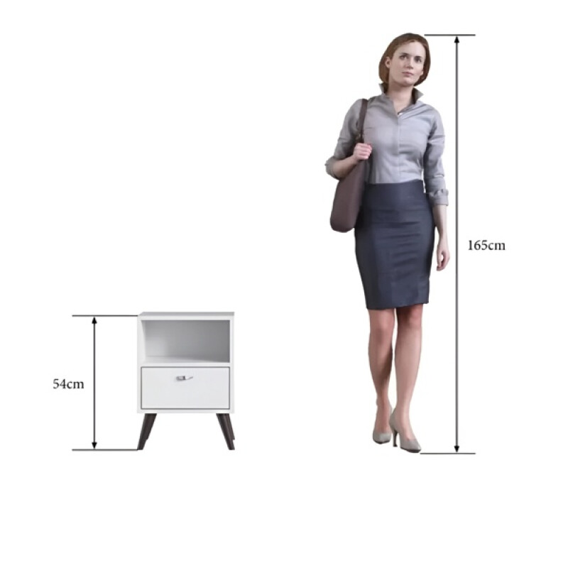 Mesa De Luz Nordica Retro Dormitorio 1 Estantes 1 Cajon Pro Blanco