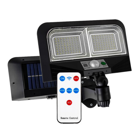 Foco Solar de Pared Exterior 126Leds c/Sensor Mov y Control Negro