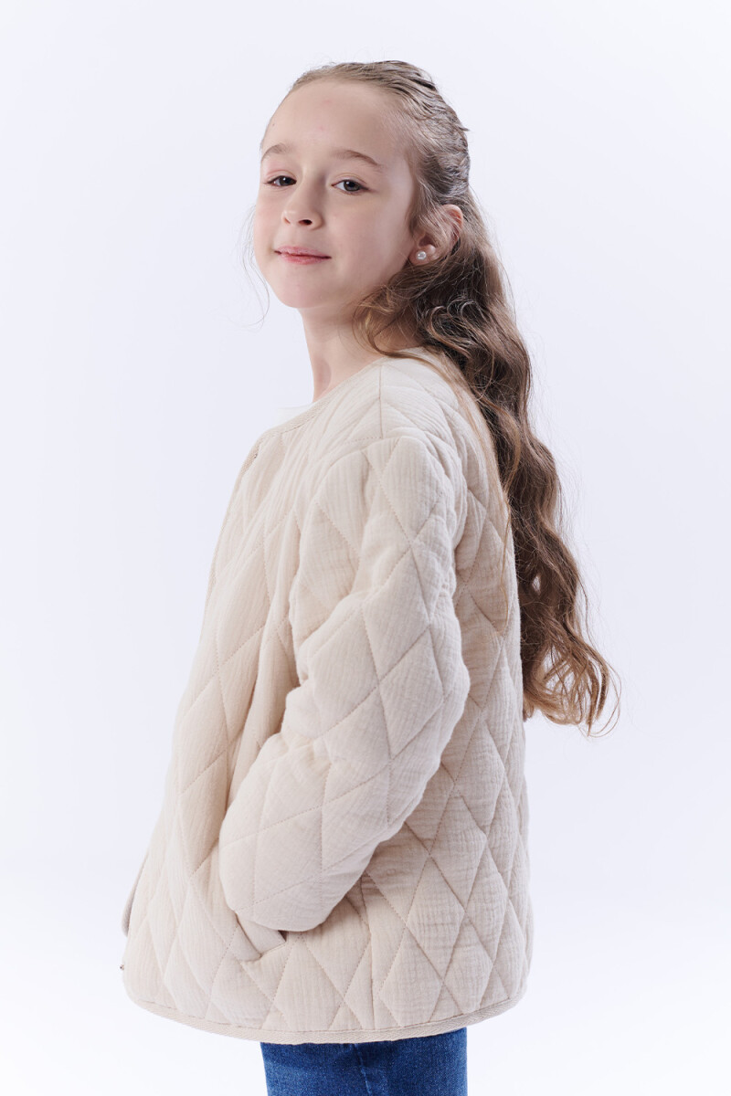 Campera capitoneada estampada Rayas Beige