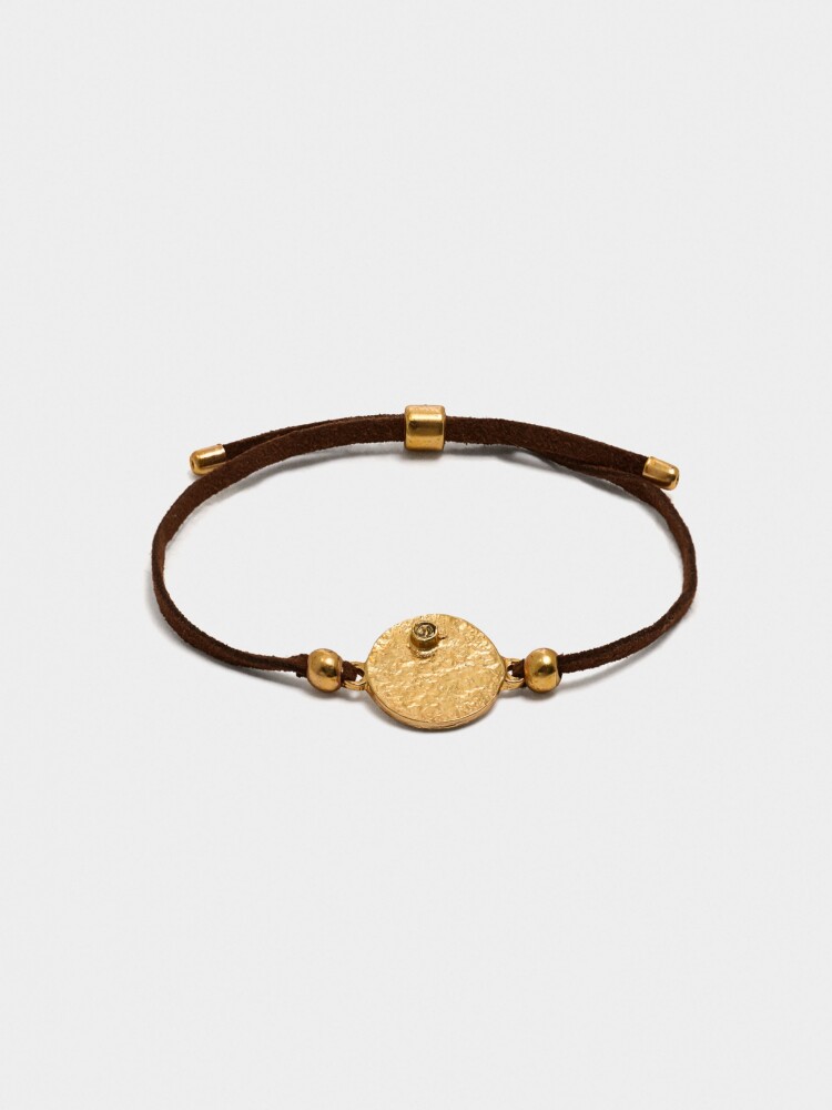 Pulsera Cordón De Piel Con Colgante Redondo marron