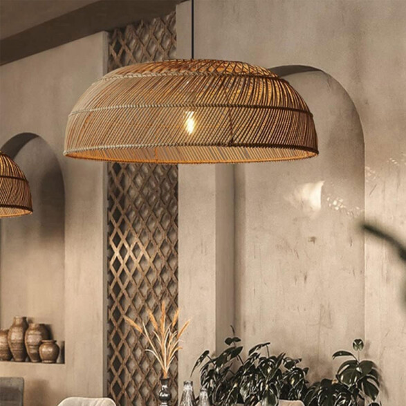 Lámpara colgante campana de ratán E27 Ø500x180mm IX9522