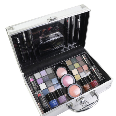 Valija de maquillaje The color workshop Bon voyage silver 43 piezas