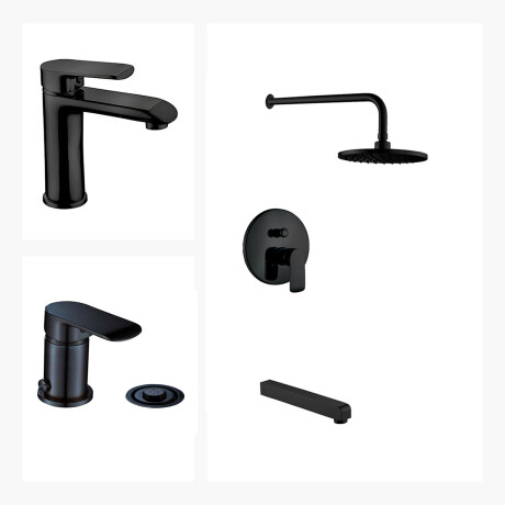 Juego Completo De Griferia Para Baño, Incluye Lavatorio Bajo Apertura En Frio, Bidet Y Ducha De Embutir, Negro Mate, Linea Alass GAMAS DE NEGRO