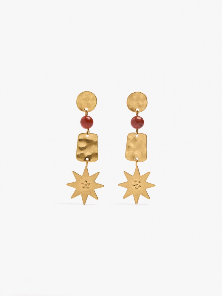 Pendientes Largos Con Piedra Y Estrella naranja