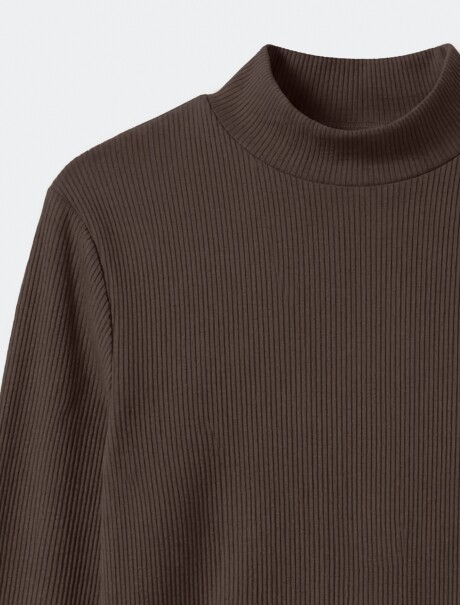 BLUSA DE CUELLO ALTO ACANALADO MARRÓN