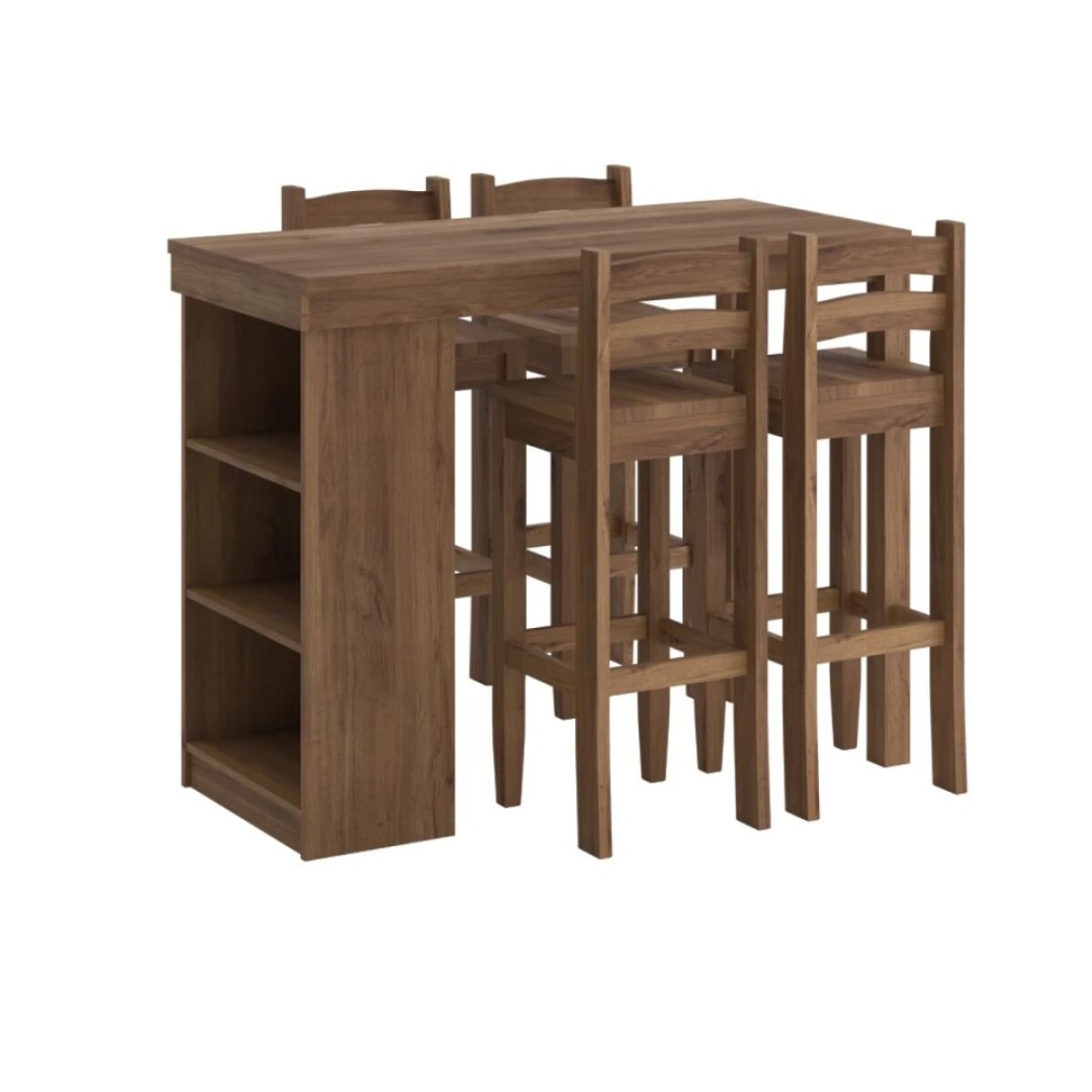 Desayunador Cocina Comedor 4 Bancos Madera Nogal 
