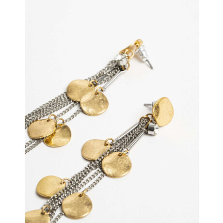 Aros Colgantes Largos Chapitas De Metal Combinacion Bicolor