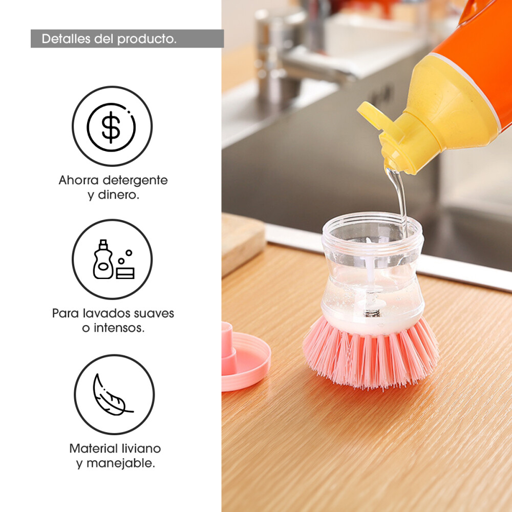 Cepillo Lava Platos Dispenser Jabón Detergente Para Cocina Color verde y amarillo