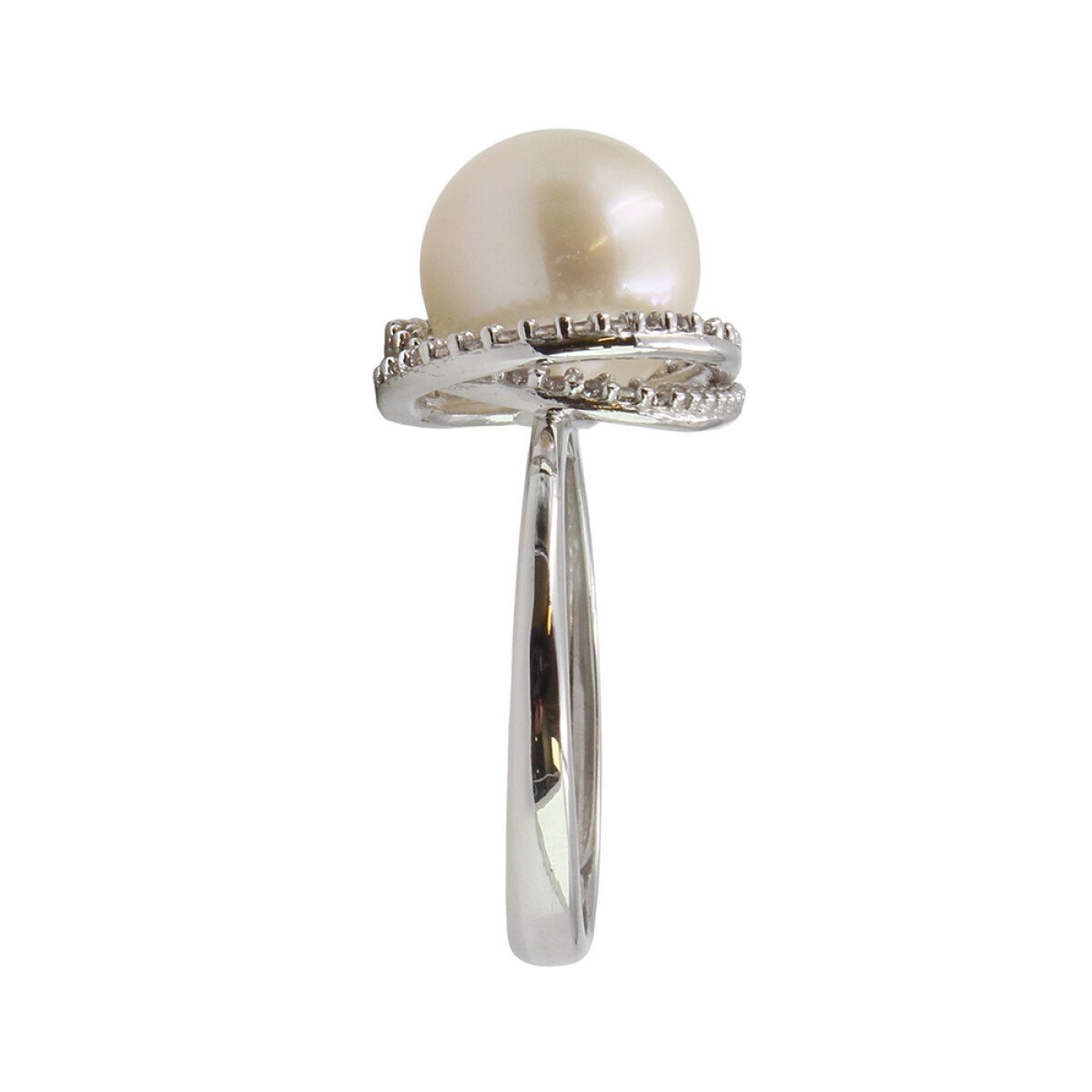 Anillo Eterna de oro blanco 18k con circonias y perla de cultivo 