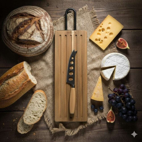 Set Tabla Madera Acacia Con Cuchillo De Queso 39X19X15Cm