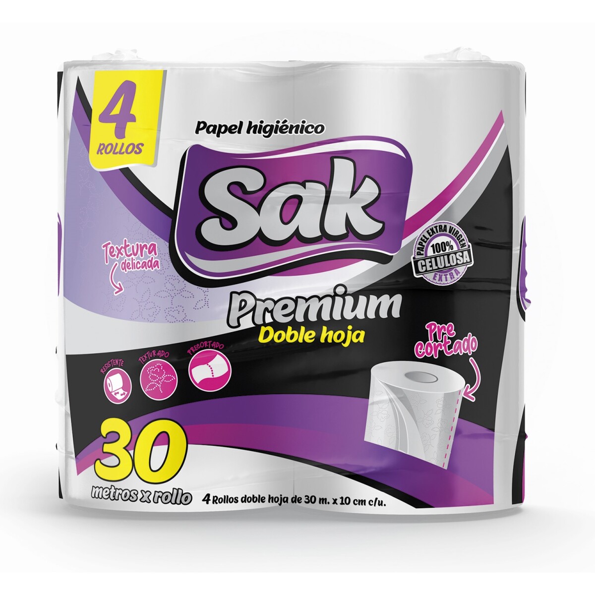 Pack X4 Papel Higiénico Sak Premium 30M Doble Hoja 