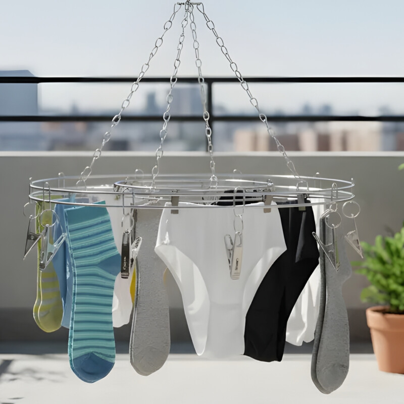 Tendedero redondo en acero inoxidable 15 palillos metálicos GRIS