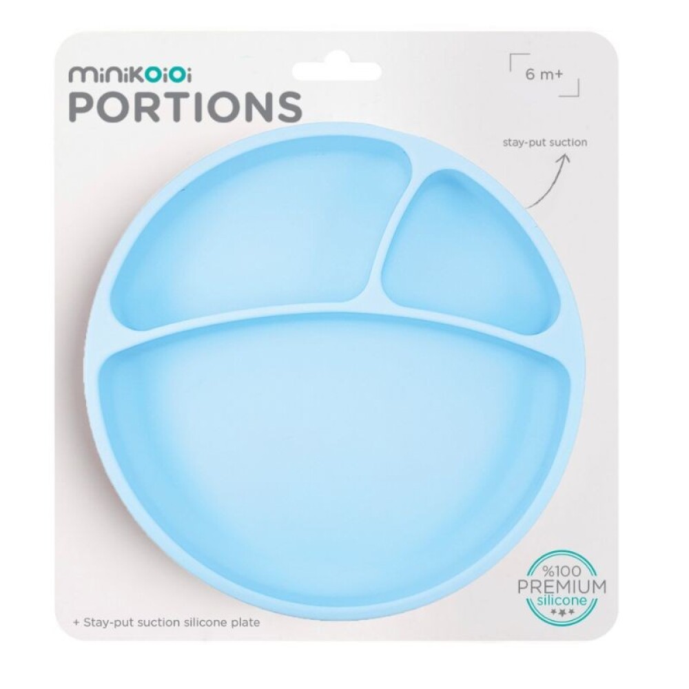 Plato con divisiones ventosa MinikOiOi celeste