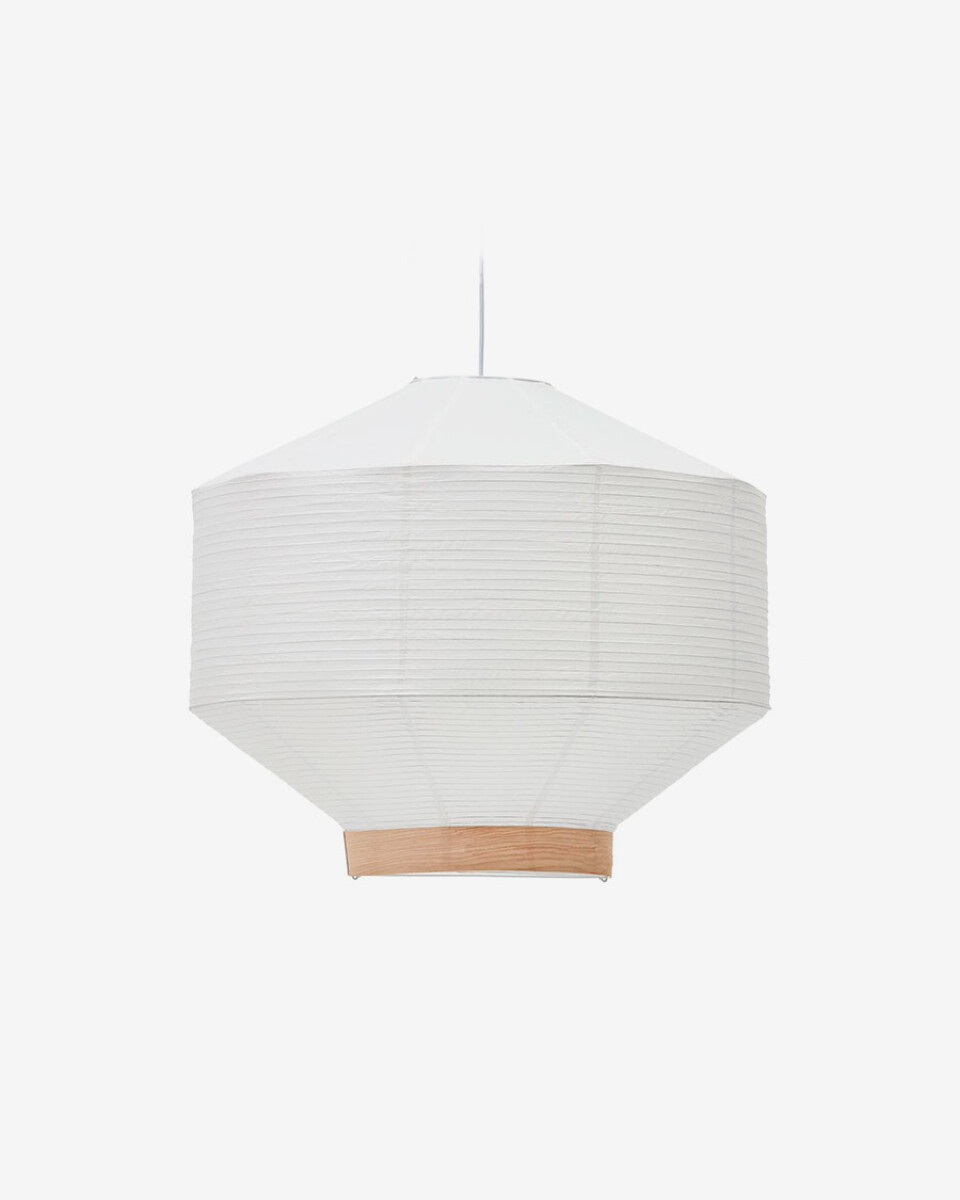 Pantalla para lámpara de techo Hila de papel blanco y chapa de madera natural - Ø 80 cm 