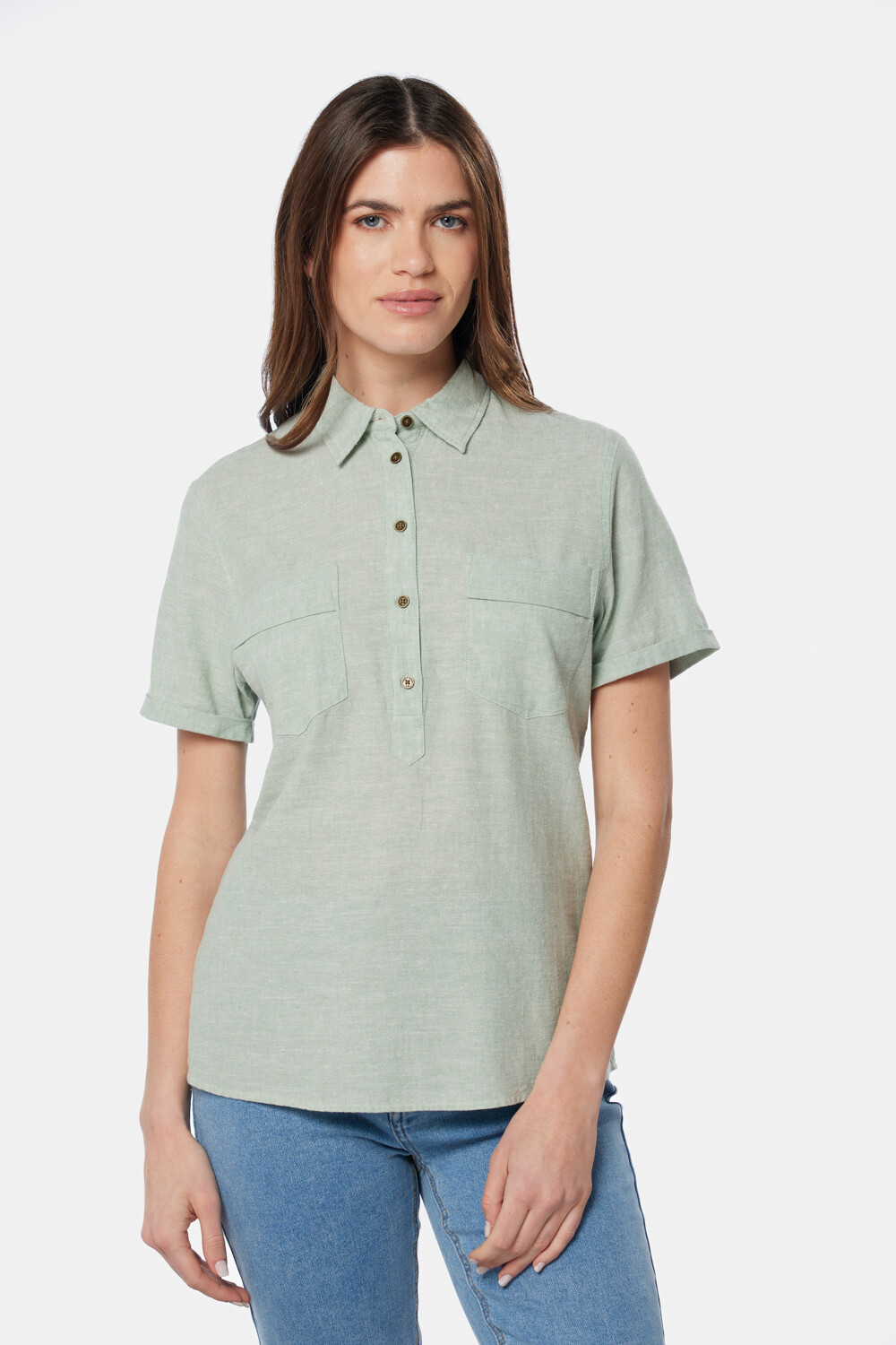 CAMISA DE LINO MEDIO BOTÓN Verde