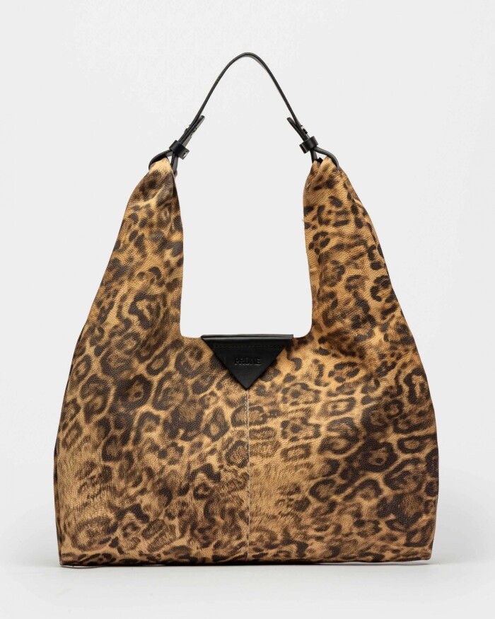 Bolso al hombro The Shopping En Cuero Animal Print Camel