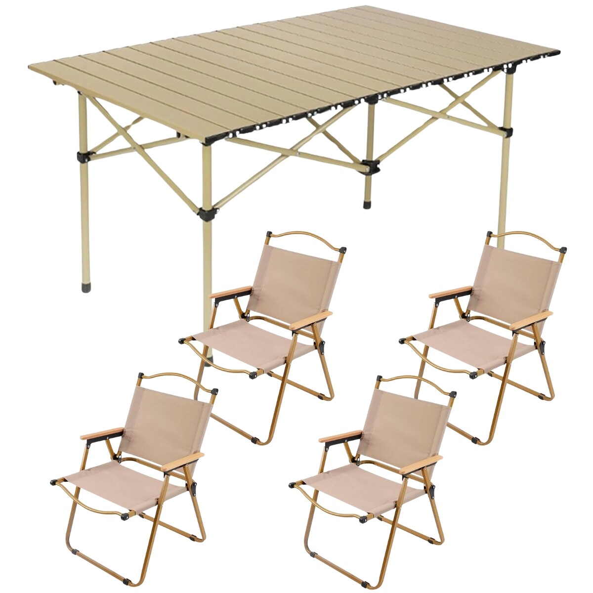 COMBO mesa plegable + 4 sillas en aluminio para camping o jardín 