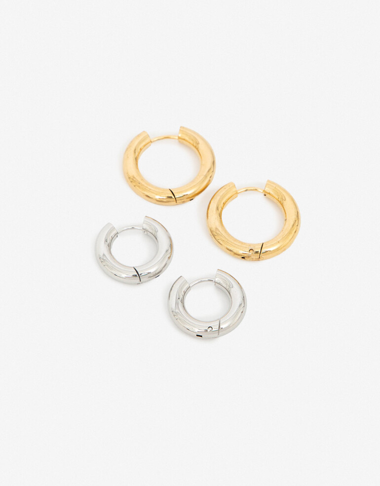 Aros Argollas Set Metal Set De Argollas De Acero Combinadas - Combinacion Bicolor