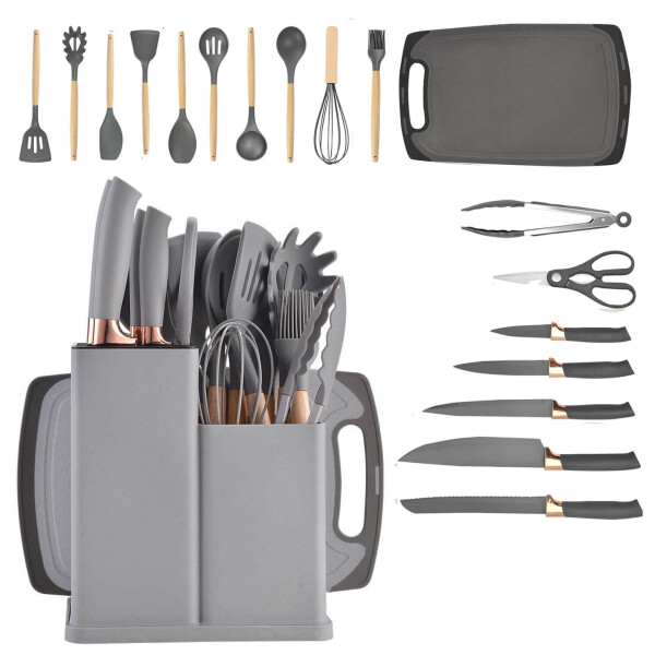 Set de 19 Utensilios para Cocina Silicona Antiadherente IMBACK Gris Set de 19 Utensilios para Cocina Silicona Antiadherente IMBACK Gris