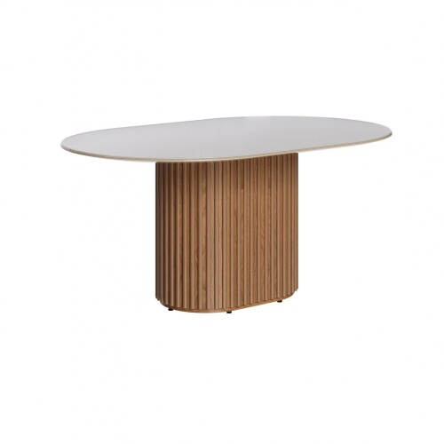 Mesa de Comedor Oval - Línea Manhattan Vidrio - Blanco/Marrón