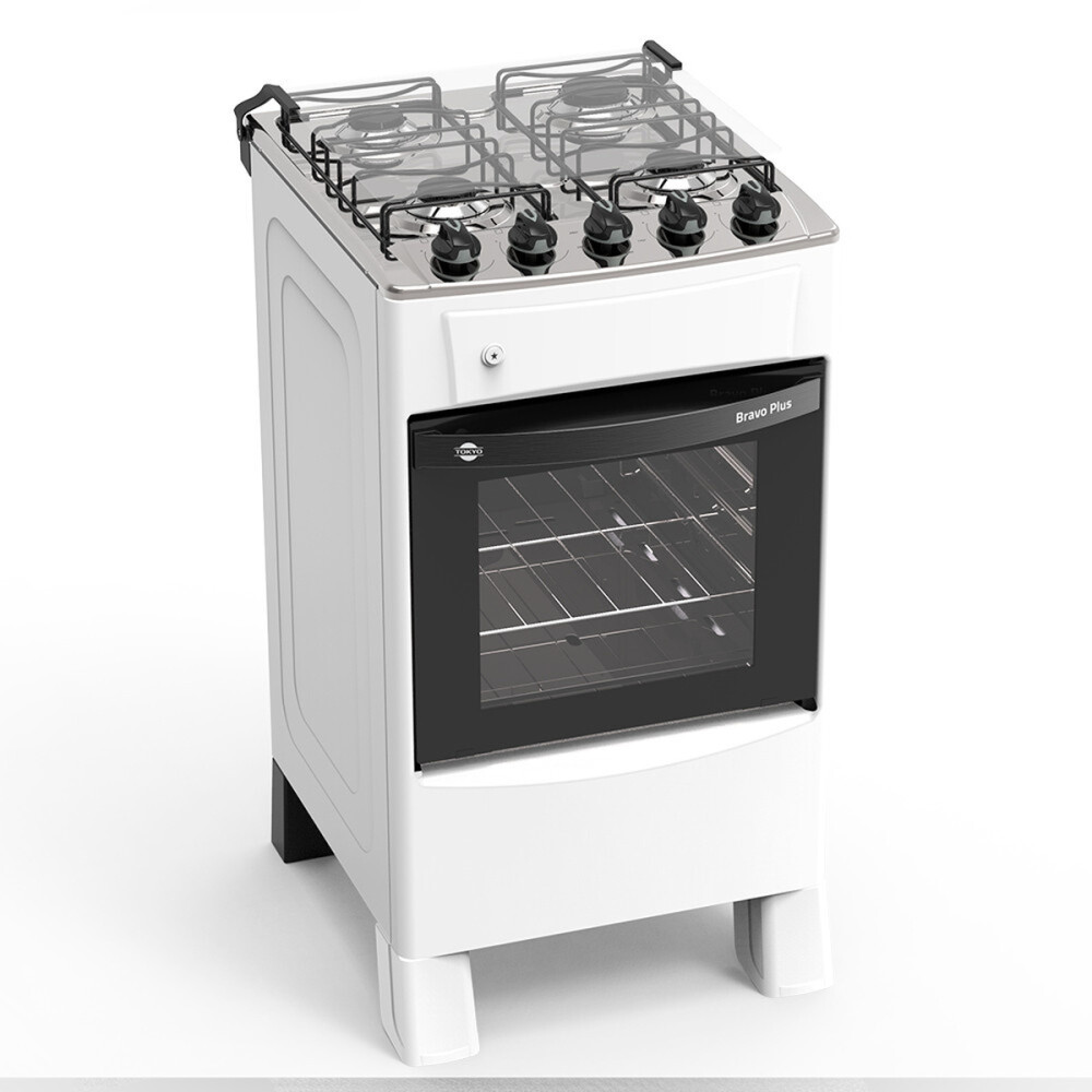 COCINA A GAS TOKYO BRAVO PLUS 4H C/ENC BLANCA MESA INOX Unica