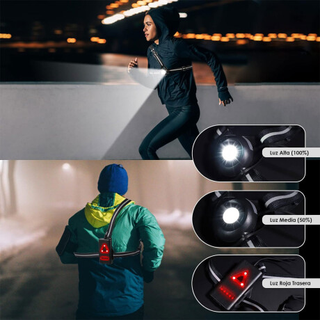 Chaleco Reflectivo Luz LED Recargab Running Bicicleta Negro
