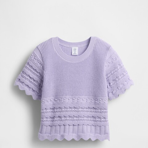 COTTON SS MIXED STITCH SWEATER ORCHID 207