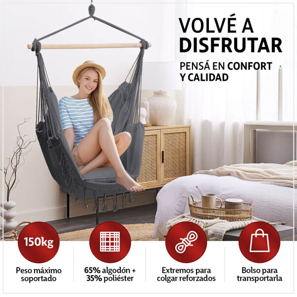 Hamaca Paraguaya Sillon Colgante Almohadones Soporte Madera Jardin Patio Imback Color Gris Hamaca Paraguaya Sillon Colgante Almohadones Soporte Madera Jardin Patio Imback Color Gris