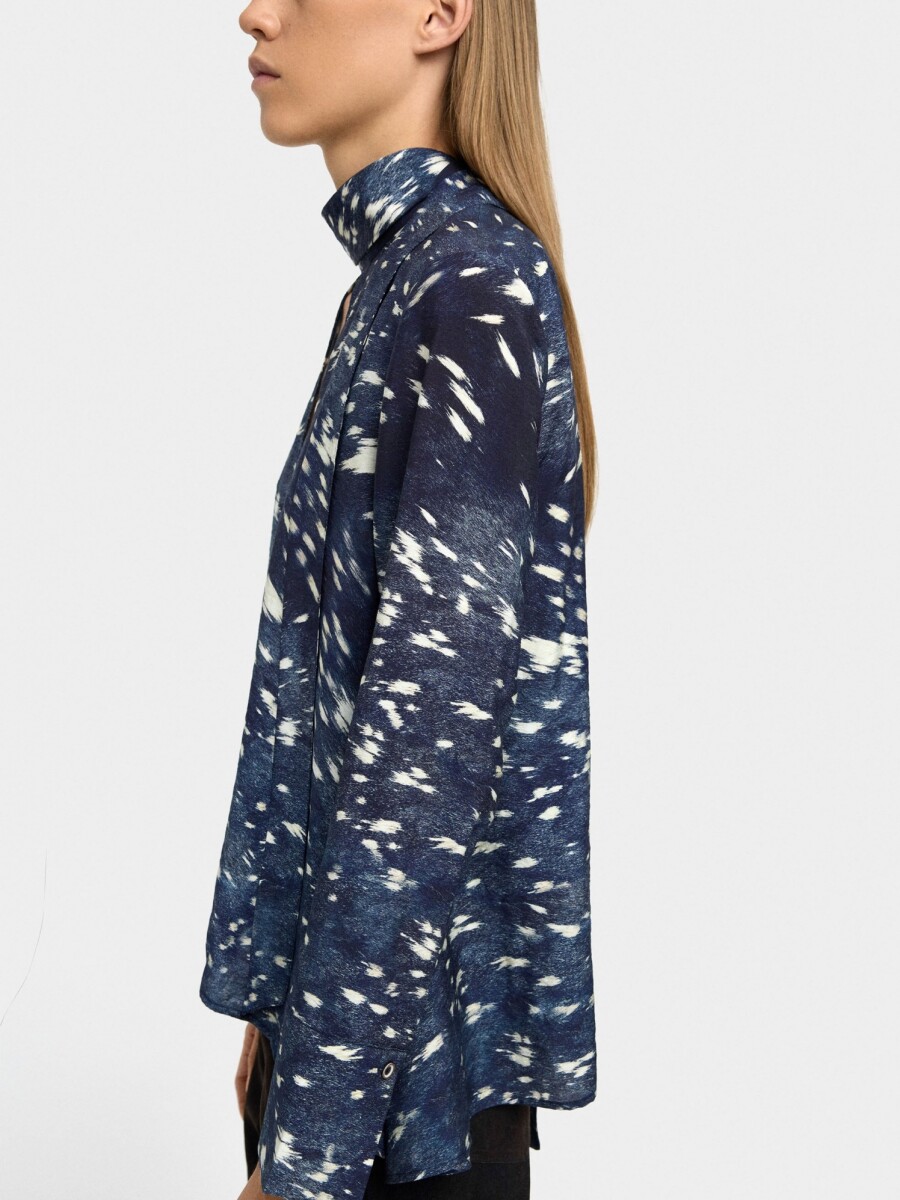 Blusa De Manga Larga Con Estampado Animal azul-marino
