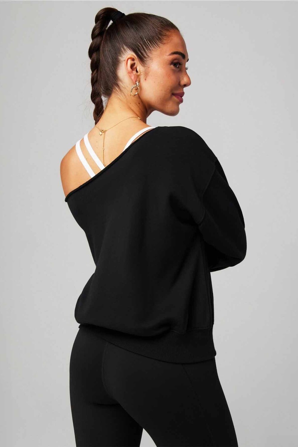 Polera Year Round Terry Off Shoulder Sweatshirt Mujer Black