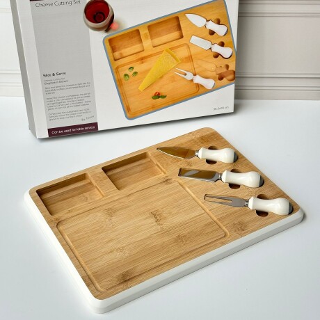 Tabla de Bambú para Queso con Compartimentos + 3 Utensilios - Blanco Tabla de Bambú para Queso con Compartimentos + 3 Utensilios - Blanco