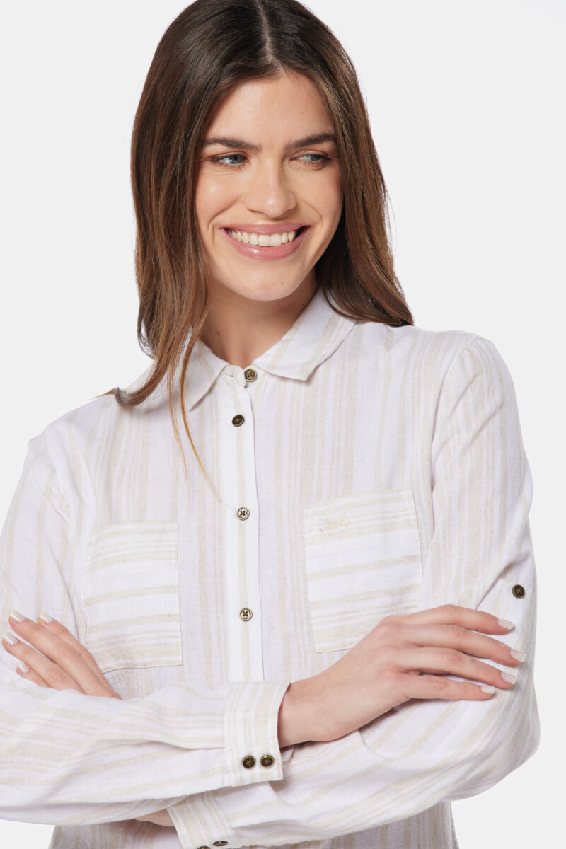 CAMISA DE LINO RAYADA - Beige 