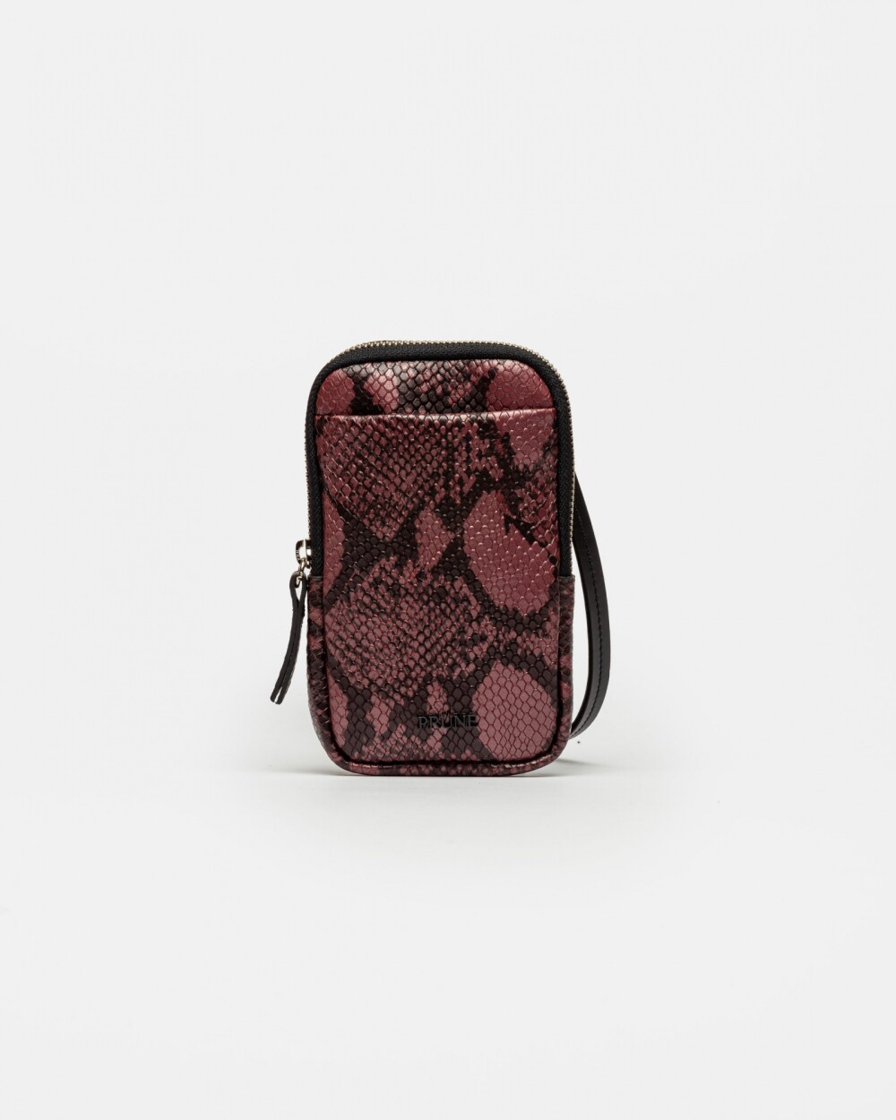 Porta Celular Pia En Cuero Snake Print Metalizado Bordeaux