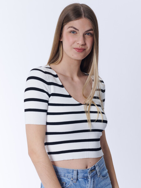 Remera Punto Rib Rayas Blanco