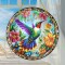 Cuadro Redondo Estilo Vitral Colibrí En Campo De Flores