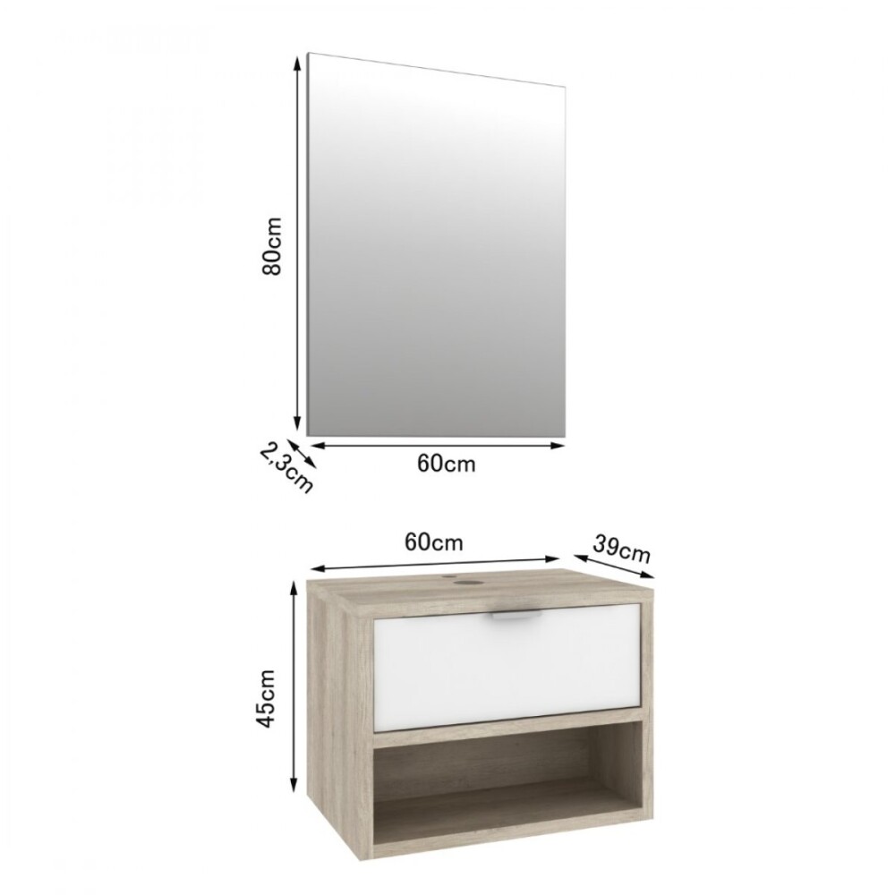 CONJUNTO MUEBLE DE BAÑO MODELO MALTA / MUEBLE + ESPEJO + BACHA Conjunto Mueble De Baño Modelo Malta / Mueble + Espejo + Bacha