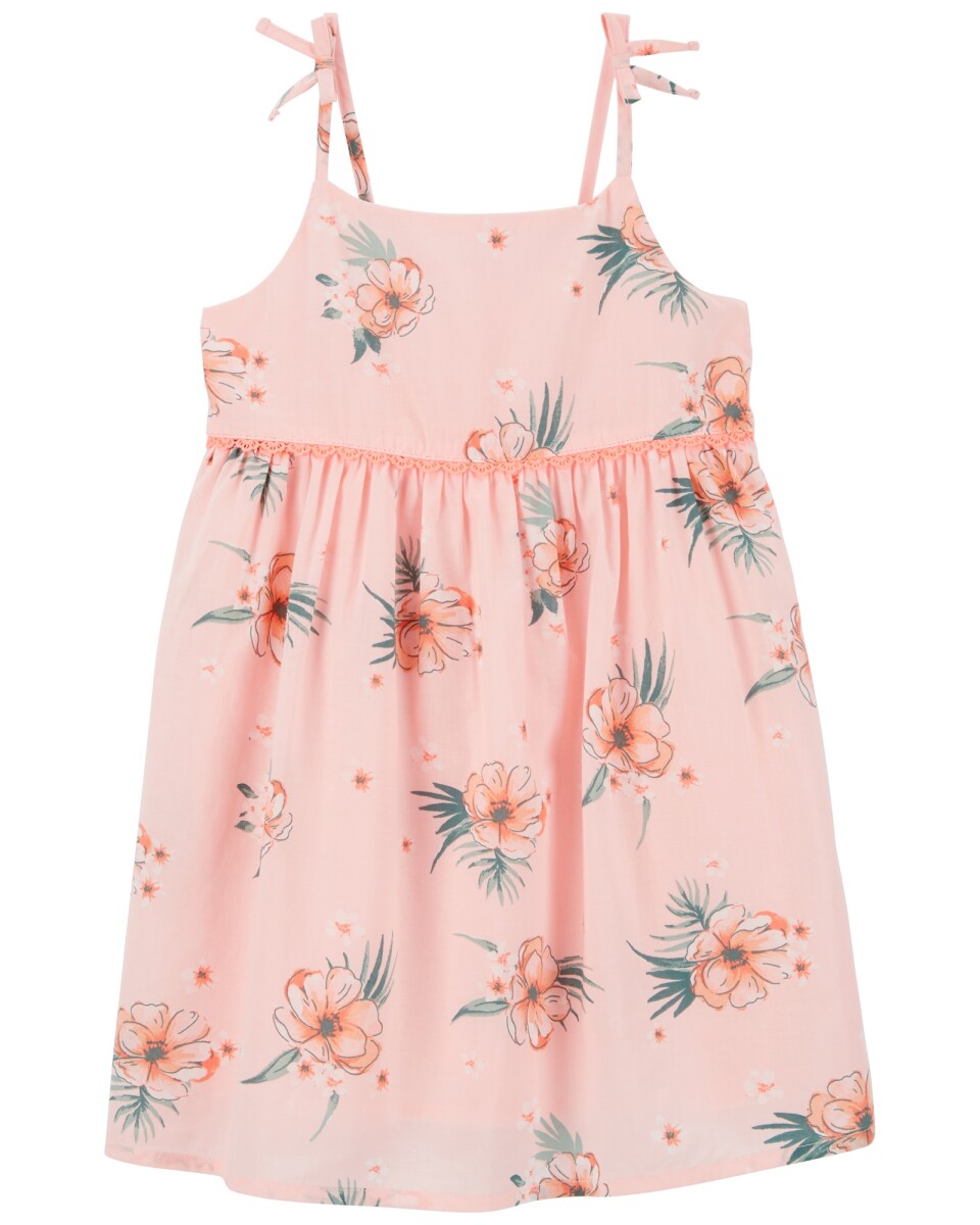 Vestido de algodón con broderie, diseño floral. Talles 2-5T 