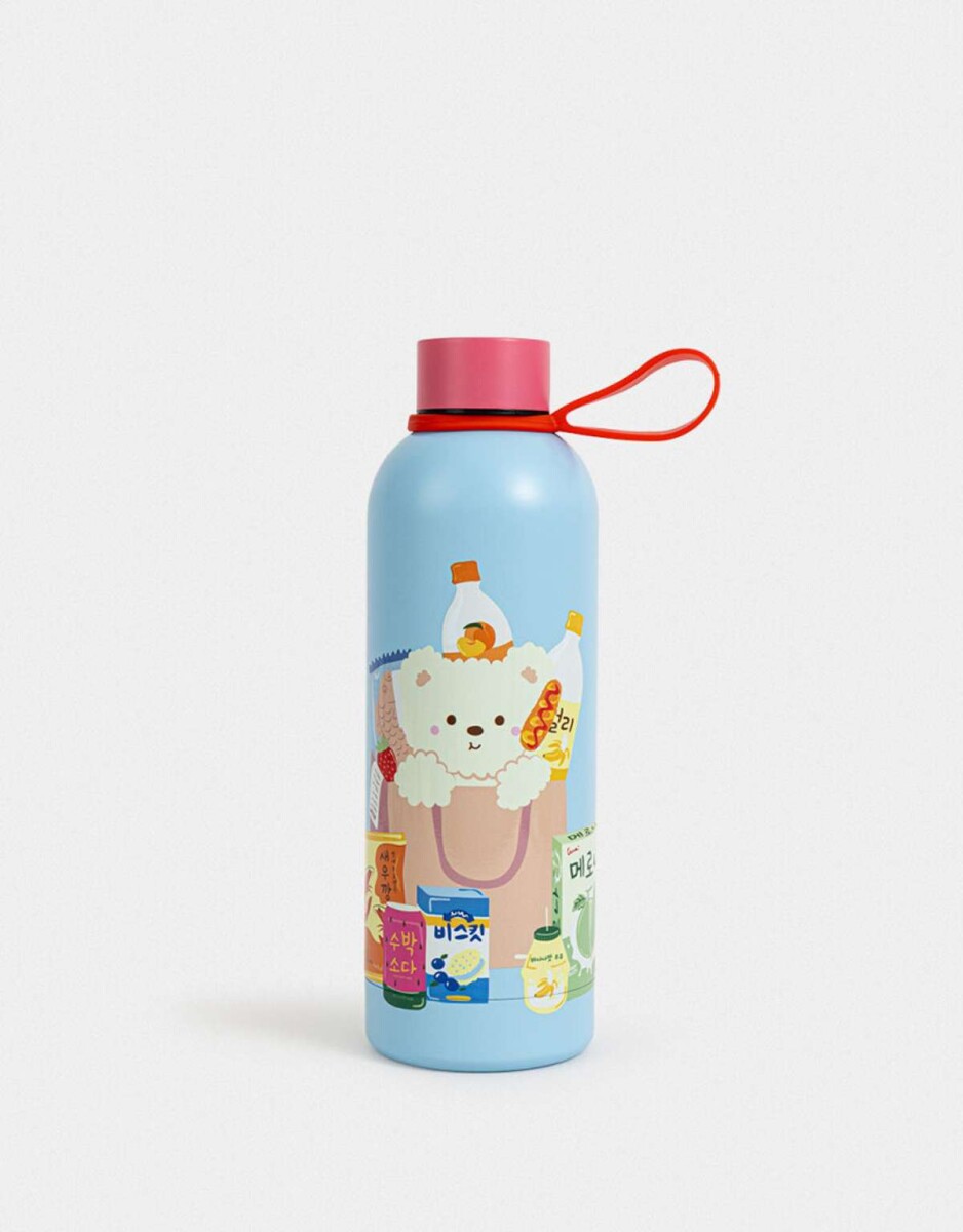 Botella De Acero De 500ml Con Strap De Silicona - Azul Celeste 