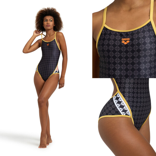 Malla De Entrenamiento Para Mujer Arena Women's 50th Anniversary Swimsuit Negro, Gris y Dorado