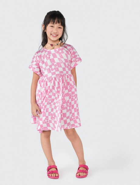VESTIDO CORTO INFANTIL ESTAMPADO ROSA