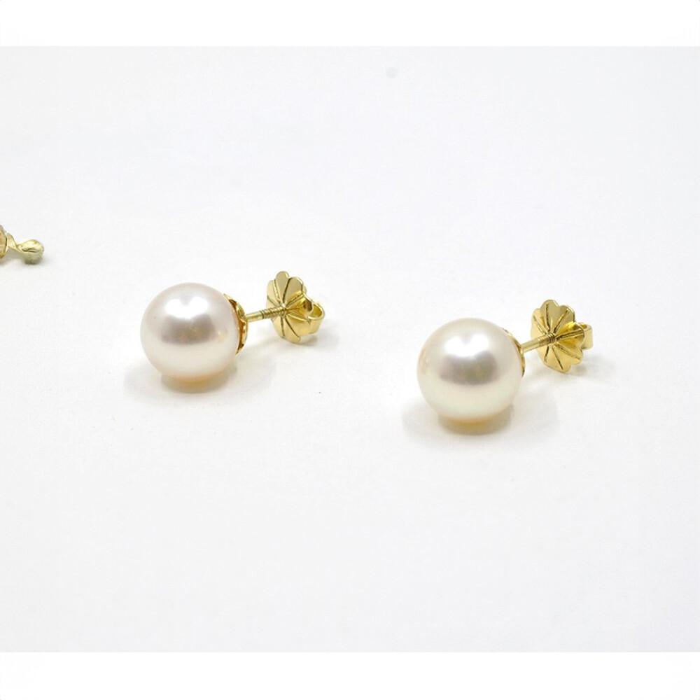 9.5 Mm Caravanas De Oro 18K Y Perlas De Cultivo 9.5 Mm Caravanas De Oro 18K Y Perlas De Cultivo